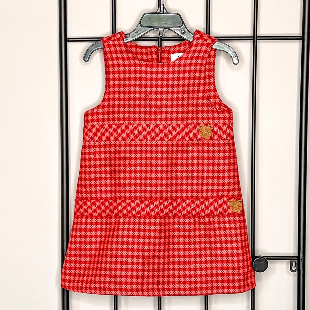 Jacadi Wool Plaid Cat Appliqué Dress Sz 3 years